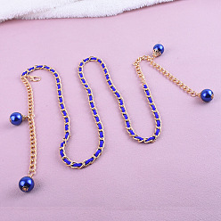 Синий Сплав и пластик круглые бусины кисточки цепи для талии живота для женщин, золотые, синие, 1150 мм