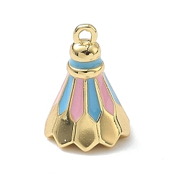 Темно-Голубой Латунь эмаль подвески, прелести бадминтона, стойки покрытие, без кадмия и без свинца, реальный 18 k позолоченный, глубокое синее небо, 15x10.5 мм, отверстие : 1.2 мм