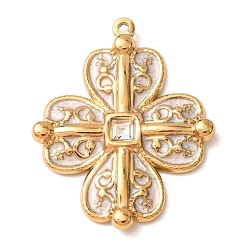 Golden 304 aus Stahl-Email-Anhänger, mit Strass, Blume Reize, golden, 32x26x3 mm, Bohrung: 1.3 mm