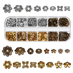 (52) Непрозрачная лаванда 400шт 12 стили тибетские колпачки для бусин, цветок, разноцветные, 6~12x1~4 мм, отверстие : 1~2 мм