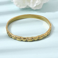 Real 18K Gold Plated 304 Stainless Steel Crystal Rhinestone Hinged Cuff Bangles for Women, Triangle, Real 18K Gold Plated, Inner Diameter: 2.36x1.97 inch(6x5cm)