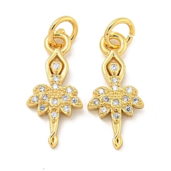 Настоящее золото 18K Покрытие стойки латунь микропаве прозрачные подвески из кубического циркония, долговечный, с прыжковых колец, без свинца и без кадмия, балерина, реальный 18 k позолоченный, 18x8x2 мм, отверстие : 4 мм