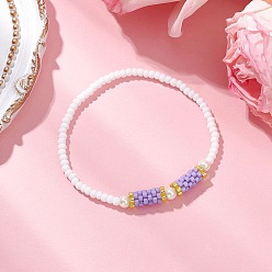 Сливовый Стеклянные бусины эластичные браслеты для женщин, со стеклянным жемчугом, слива, 1/8~1/4 дюйм (0.3~0.5 см), внутренний диаметр: 1-3/4~1-7/8 дюйм (4.4~4.7 см)