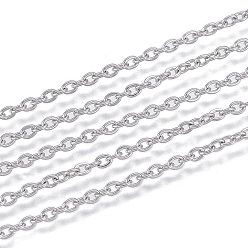 Stainless Steel Color 304 Stainless Steel Cable Chains, Soldered, Flat Oval, Stainless Steel Color, 2.6x2x0.5mm