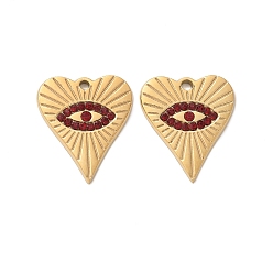 Настоящее золото 14K 304 подвески из нержавеющей стали, с Siam горный хрусталь, сердце с очарованием глаз, реальный 14 k позолоченный, 18.5x15.5x1.5 мм, отверстие : 1.5 мм