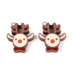 Сиена Рождественские подвески из непрозрачной смолы, лось, с платиновыми тоновыми железными петлями, цвет охры, 27~30x24~25x7~8 мм, отверстие : 2 мм