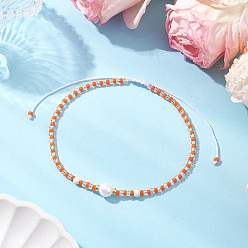 Оранжевый Регулируемые круглые плетеные браслеты на ногу из искусственного жемчуга, окрашенной синтетической бирюзы и стеклянных бусин, оранжевые, внутренний диаметр: 2-3/4~4-1/8 дюйм (69~104 мм)