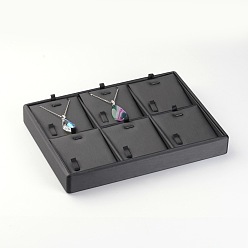 Black Wooden Necklaces Presentation Boxes, Covered with PU Leather, Black, 18x25x3.2cm