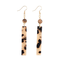 Picasso Jasper Dangle Earrings, with Natural Picasso Jasper Round Beads, Cellulose Acetate(Resin) Pendants and Real 18K Gold Plated Brass Earring Hooks, Rectangle, 89mm, Pin: 0.7mm
