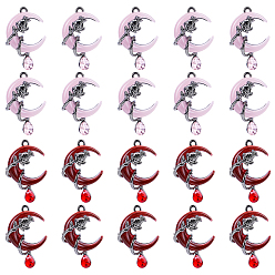 (52) Непрозрачная лаванда 20шт 2 цветной сплав подвески со стразами, луна с розой, cmолой, стойки покрытие, металлический черный , разноцветные, 33x21x10 мм, отверстие : 1.8 мм, 10 шт / цвет