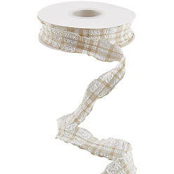 Бланшированный Миндаль Тканевая клетчатая лента, гофрированные подарочные упаковочные ленты, для волос бант букет подарки упаковка, бланшированный миндаль, 1 дюйм (25 мм), около 10.00 ярдов (9.14 м) / рулон