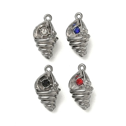 Нержавеющая Сталь Цвет 304 подвески из нержавеющей стали, очарование раковины, со стразами, цвет нержавеющей стали, 18x10x8.5 мм, отверстие : 1.2 мм