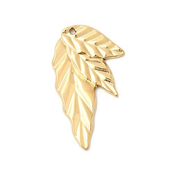 Настоящее золото 18K 304 подвески из нержавеющей стали, очарование листа, ионное покрытие (ip), ручная полировка, реальный 18 k позолоченный, 36x20.5x2 мм, отверстие : 1.6 мм