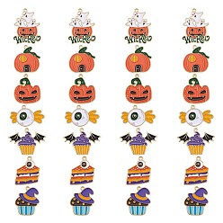 Golden 28Pcs 7 Style Halloween Alloy Enamel Pendants, Ghost Pumpkin & Pumpkin House & Candy with Eye, Golden, 26x22mm, 4pcs/style