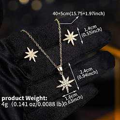 Звезда Комплект из колье и серег-гвоздиков из латуни с прозрачным кубическим цирконием для женщин, звезда, серьги: 14 mm