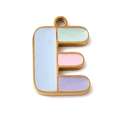 Letter E 304 подвески из нержавеющей стали, с эмалью, ионное покрытие (ip), реальный 18 k позолоченный, Письмо E, 15x10.5x1.5 мм, отверстие : 1.5 мм