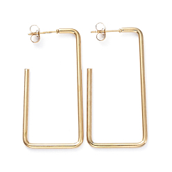 Золотой 201 из нержавеющей стали серьги, с ушными гайками и 304 штифтами из нержавеющей стали, прямоугольные, золотые, 44.5x22x2 мм, штифты : 0.8 мм