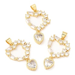 Настоящее золото 18K Стойка металлическая латунная микропрофилированная кубическая циркония подвески, долговечный, без свинца и без кадмия, сердце, реальный 18 k позолоченный, 28 мм, отверстие : 4.5x3.5 мм