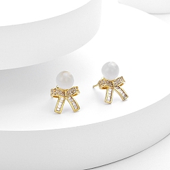 Настоящее золото 14K Женские серьги-гвоздики из латуни с микро-паве и бантом из прозрачного кубического циркония, с кошачий глаз, реальный 14 k позолоченный, 18x13 мм