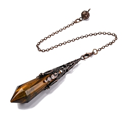 Тигровый глаз Натуральный тигровый глаз, острый биолокационный маятник, большие подвески, без свинца и без кадмия, С латунными красными медными тонами, шестиугольный конус, 265 мм, отверстие : 2 мм