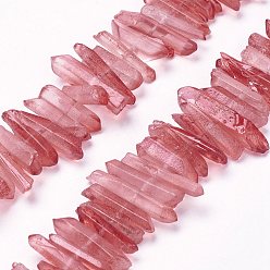 Cerise Natural Quartz Crystal Points Beads Strands, Dyed, Nuggets, Cerise, 15~30x4~8x4~7mm, Hole: 1mm, 8 inch