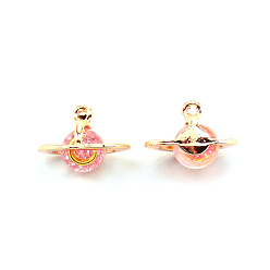 Pink Подвески из легкого золотого сплава, со смолевыми бусинами, 3d планета с полумесяцем, розовые, 12x16.5x11.5 мм, отверстие : 1.3 мм