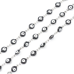 Черный 304 цепи из нержавеющей стали ссылка, с эмалью и катушкой, пайки, чёрные, Коннекторы : 11x6x3 мм, 32.8 футов (10 м) / рулон