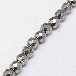 Silver Plated Electroplate Non-magnetic Synthetic Hematite Beads Strands, Faceted, Round, Grade A, Silver Plated, 3mm, Hole: 1mm, about 127pcs/strand, 16 inch