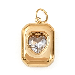 Золотой 304 из нержавеющей стали стеклянные подвески, Прямоугольник с сердцем, с прыжковых колец, золотые, 19.5x13x5 мм, отверстие : 4.5 мм