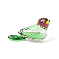 Vert Printanier Figurine d'oiseau en verre filé faite à la main, décorations de bureau et de maison, vert printanier, 40x20x22mm