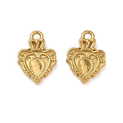 Real 18K Gold Plated 304 Stainless Steel Charms, Baroque Style Heart Charms, Ion Plating(IP), Real 18K Gold Plated, 14x10x2mm, Hole: 1.7mm