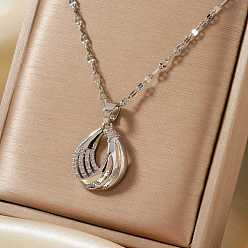 Серебро Элегантные французские латунные подвески-капли с микропаве из прозрачных кубических цирконий, серебряные, 15.75 дюйм (40 см)