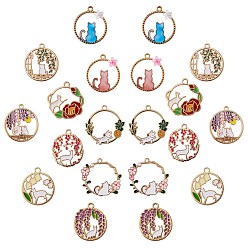 Mixed Color 20Pcs 10 Style Alloy Enamel Pendants, with ABS Plastic Imitation Pearl and Resin, Cat, Mixed Color, 2pcs/style