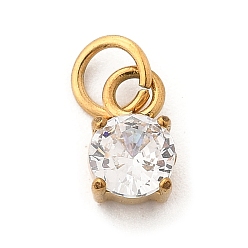 Прозрачный 304 микро нержавеющей стали прокладывать Цирконом подвески, круглые, с целью перехода в кольце, реальный 18 k позолоченный, прозрачные, 6.5x4x3 мм, отверстие : 2.5 мм