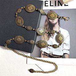 Античное Золото Тибетский стиль сплав овальные звенья цепи талии живота цепи для женщин, античное золото , 1200 мм