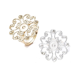Mixed Color Flower Brass Adjustable Ring Findings, Round Bezel Cup Ring Settings, for Rhinestone, Mixed Color, Inner Diameter: 17.1~17.3mm, Tray: 6.5mm, Fit for 2.4mm