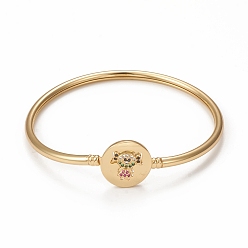 Colorful Rack Plating Brass Micro Pave Cubic Zirconia Bangles, Real 18K Gold Plated Flat Round with Girl Clasp Bangles, Long-Lasting Plated, Cadmium Free & Lead Free, Colorful, Inner Diameter: 2-1/4 inch(5.6cm)