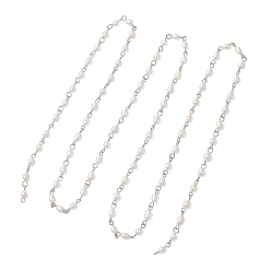 Нержавеющая Сталь Цвет Цепочки ручной работы из натурального культивированного пресноводного жемчуга, с 304 фурнитурой из нержавеющей стали, рис, цвет нержавеющей стали, 13.5~14.5x4~5 мм, около 3.28 футов (1 м)/шт.