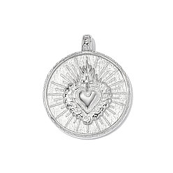 Нержавеющая Сталь Цвет 304 подвески из нержавеющей стали, плоский круглый с сердечками, зеркальная полировка, цвет нержавеющей стали, 21x18 мм, отверстие : 2 мм