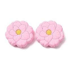 Pink Silicone Beads, Focal Beads, Camellia Flower, Pink, 28x28.5x8.5mm, Hole: 2mm