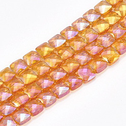 Mixed Color Electroplate Glass Beads Strands, Faceted, Square, Mixed Color, 6.5x6.5x4mm, Hole: 1mm, about 100pcs/strand, 25.1 inch