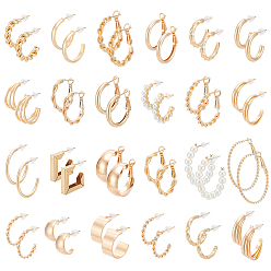 Oro 24 Pares de pendientes de botón y pendientes de aro de aleación de zinc, anillo y giro, con perlas de imitación, dorado, 20~40.5x20~40.5x2.8 mm