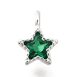 Темно-Зеленый 925 подвески из стерлингового серебра с кубическим цирконием., звезда, темно-зеленый, 6x4.5x2 мм, отверстие : 1.1 мм