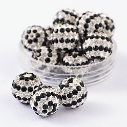 Crystal Polymer Clay Rhinestone Beads, Pave Disco Ball Beads, Grade A, Round, Jet/Crystal, PP13(1.9~2mm), 12mm, Hole: 2mm