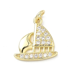 Настоящее золото 18K Латунные микропаве прозрачные подвески с фианитом, корабельные прелести, долговечный, стойки покрытие, без свинца и без кадмия, реальный 18 k позолоченный, 16x15.5x2 мм, Перейти кольцо: 5x1 мм, внутренний диаметр: 3 мм