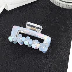 Sky Blue Cellulose Acetate Claw Hair Clips, Rectangle with Flower, Sky Blue, 43x24x21mm