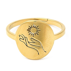 Золотой 304 регулируемые кольца из нержавеющей стали, солнце и руки, золотые, размер США 6 (16.5 мм)