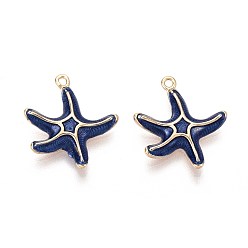 Настоящее золото 18K Латунь эмаль подвески, очарование морской звезды, реальный 18 k позолоченный, 18.5x16.5x3.5 мм, отверстие : 1.2 мм