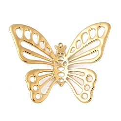 Настоящее золото 18K 304 стальные полые подвески из нержавеющей бабочки, ионное покрытие (ip), реальный 18 k позолоченный, 46x57.5x11 мм, отверстие : 1.8 мм