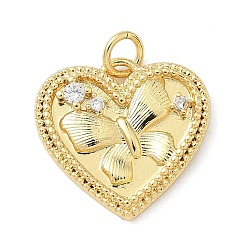 Настоящее золото 18K Латунные микро проложить кубического циркония подвески, сердце с бантом, долговечный, без кадмия и без свинца, стойки покрытие, с целью перехода в кольце, реальный 18 k позолоченный, 17.5x18x3 мм, отверстие : 3.3 мм
